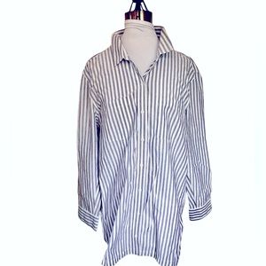 Athleta White & Blue Striped Tunic, Beach Cover-up, Button down Shirt XL